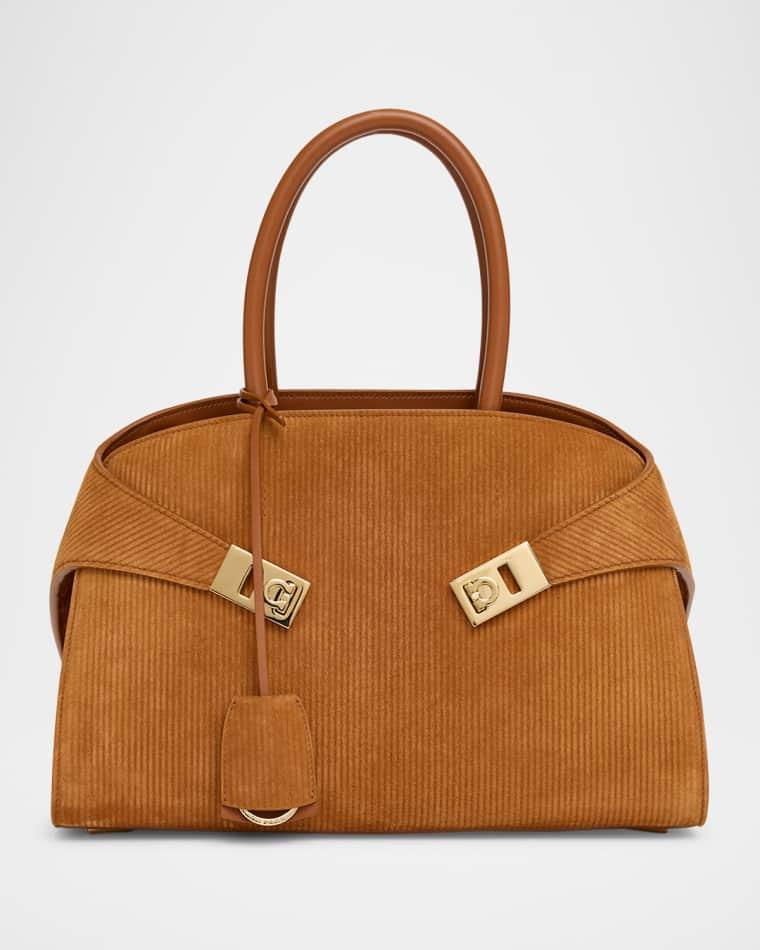 Hug Suede Corduroy Top-Handle Bag by FERRAGAMO Hug Suede Corduroy Top-Handle Bag by FERRAGAMO