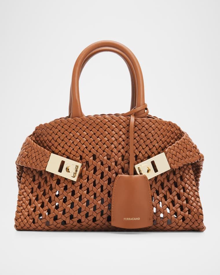 Hug Woven Leather Top-Handle Bag by FERRAGAMO