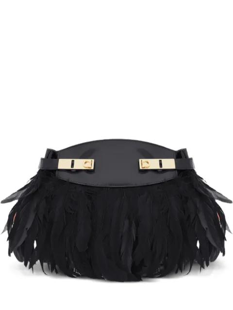 Hug feather-trimmed cross body bag by FERRAGAMO