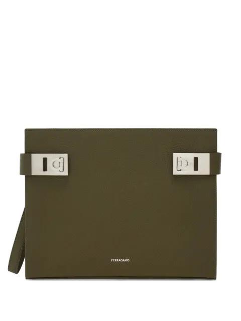 Hug hammered-leather clutch bag by FERRAGAMO