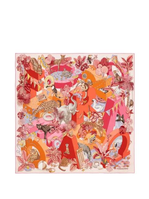 Jungle Party print silk scarf by FERRAGAMO