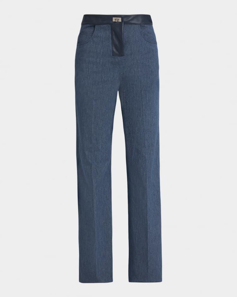 Leather-Trim Straight-Leg Denim Jeans by FERRAGAMO