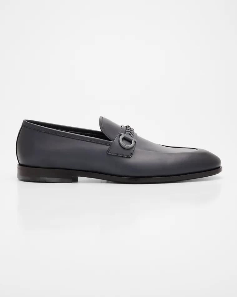 Men's Antigua Leather Woven-Strap Gancio Loafers by FERRAGAMO