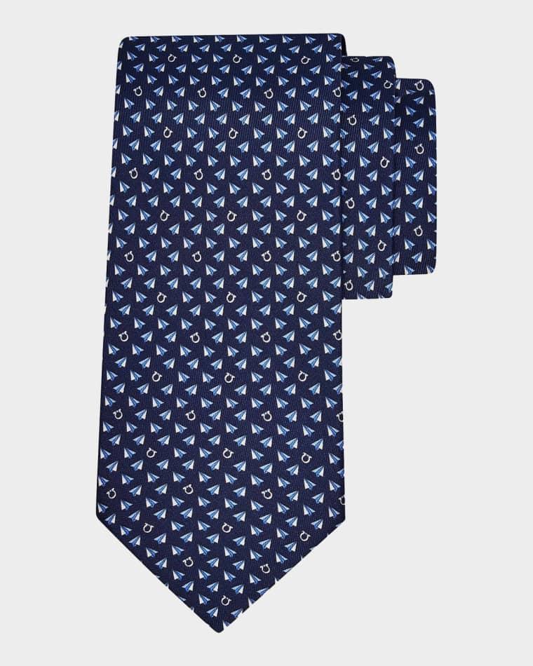 Men's Bussola Paper Airplane Gancio Silk Tie by FERRAGAMO