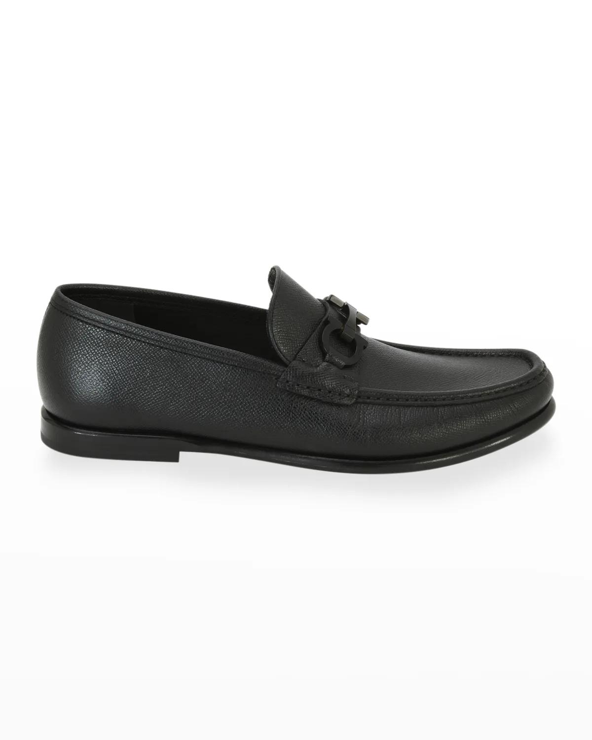 Men's Crown Textured Leather Gancini Moccasin Loafers by FERRAGAMO