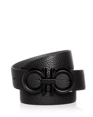 Men's Double Gancini Black Buckle Reversible Leather Belt by FERRAGAMO