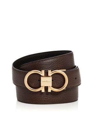 Men's Double Gancini Buckle Reversible Leather Belt by FERRAGAMO