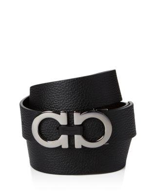 Men's Double Gancini Buckle Reversible Leather Belt by FERRAGAMO