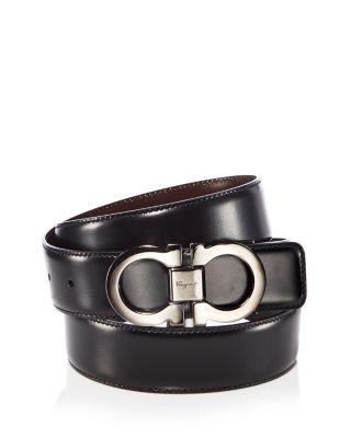 Men's Double Gancini Buckle Reversible Leather Belt by FERRAGAMO