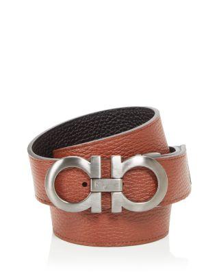 Men's Double Gancini Leather Reversible Belt by FERRAGAMO