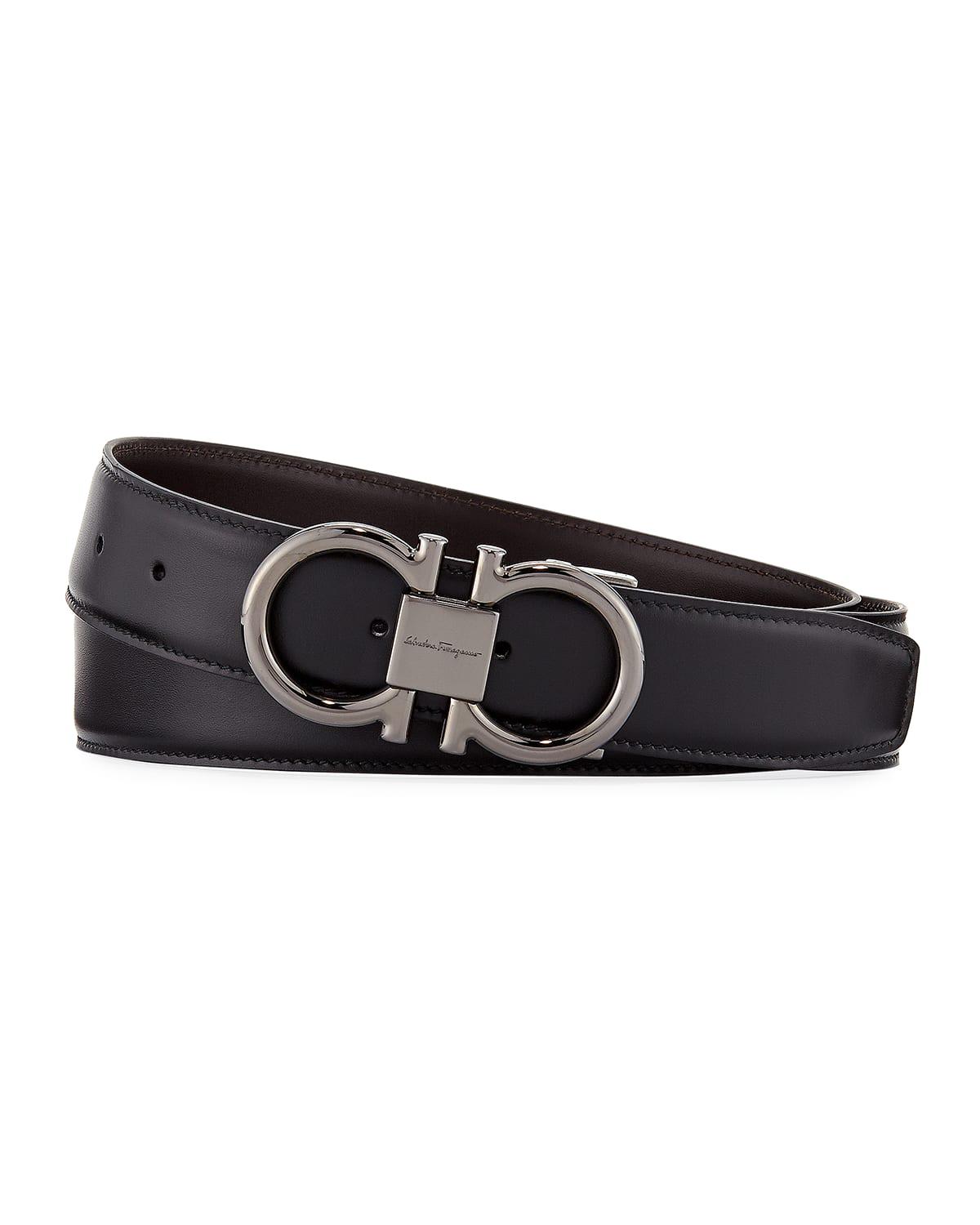Men's Double-Gancini Reversible Leather Belt by FERRAGAMO