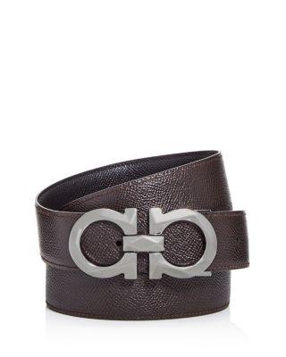 Men's Double Gancini Reversible Pebbled Leather Belt by FERRAGAMO