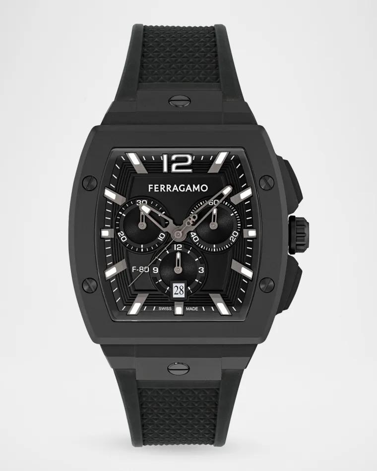 Men's F-80 42mm Tonneau PU-Strap Watch by FERRAGAMO