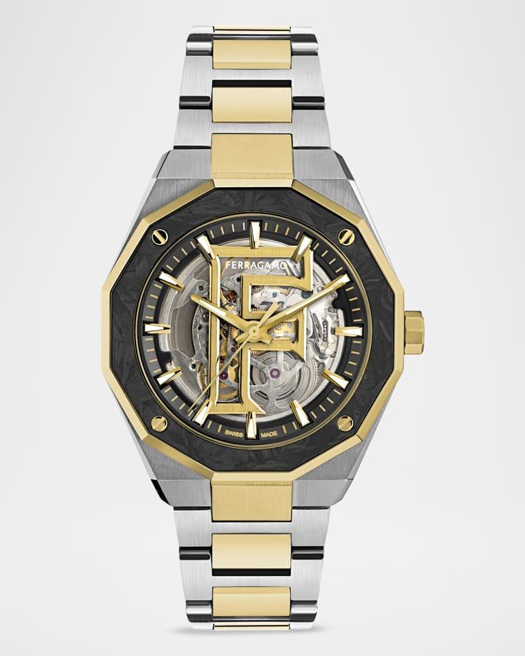 Men's Ferragamo Edge 42mm Skeleton Two-Tone Bracelet Watch by FERRAGAMO