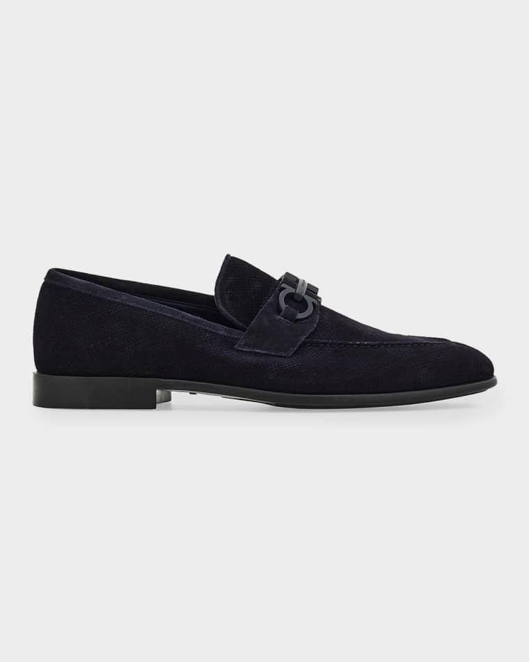 Men's Foster Textured Suede Gancini Bit Loafers by FERRAGAMO
