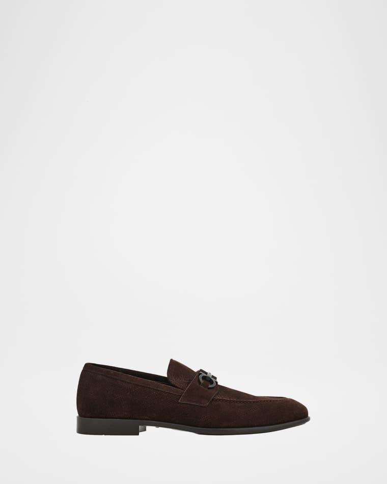 Men's Foster Textured Suede Gancini Bit Loafers by FERRAGAMO