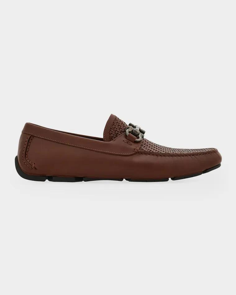 Men's Gancini-Buckle Woven Leather Drivers by FERRAGAMO