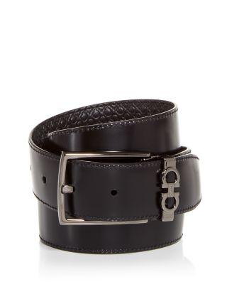 Men's Gancini Embossed Reversible Leather Belt by FERRAGAMO