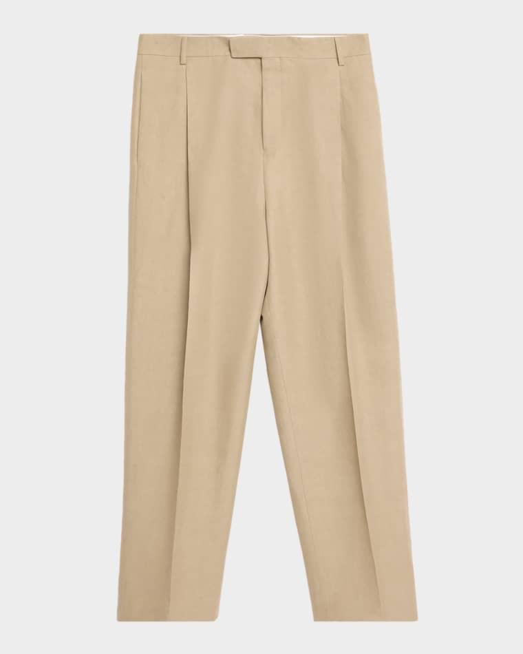 Men's Linen Blend Straight-Leg Pleated Trousers by FERRAGAMO