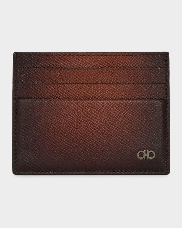 Men's Micro Gancini Grain Leather Card Holder by FERRAGAMO