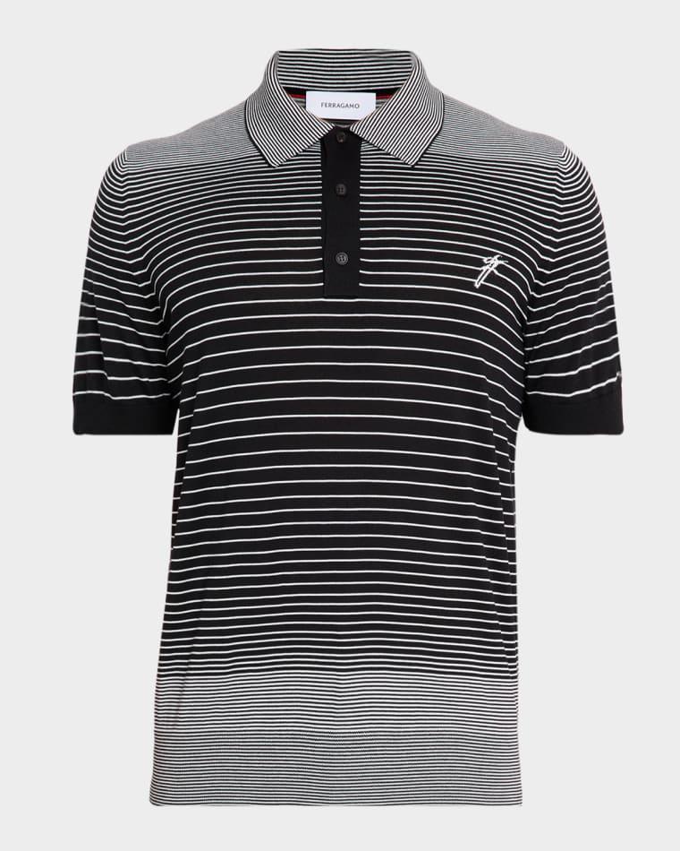 Men's Silk and Cotton Stripe Knit Polo Shirt by FERRAGAMO Men's Silk and Cotton Stripe Knit Polo Shirt by FERRAGAMO