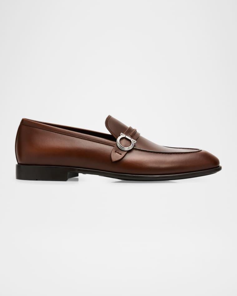 Men's Terence Calfskin Gancini Saddle-Strap Loafers by FERRAGAMO
