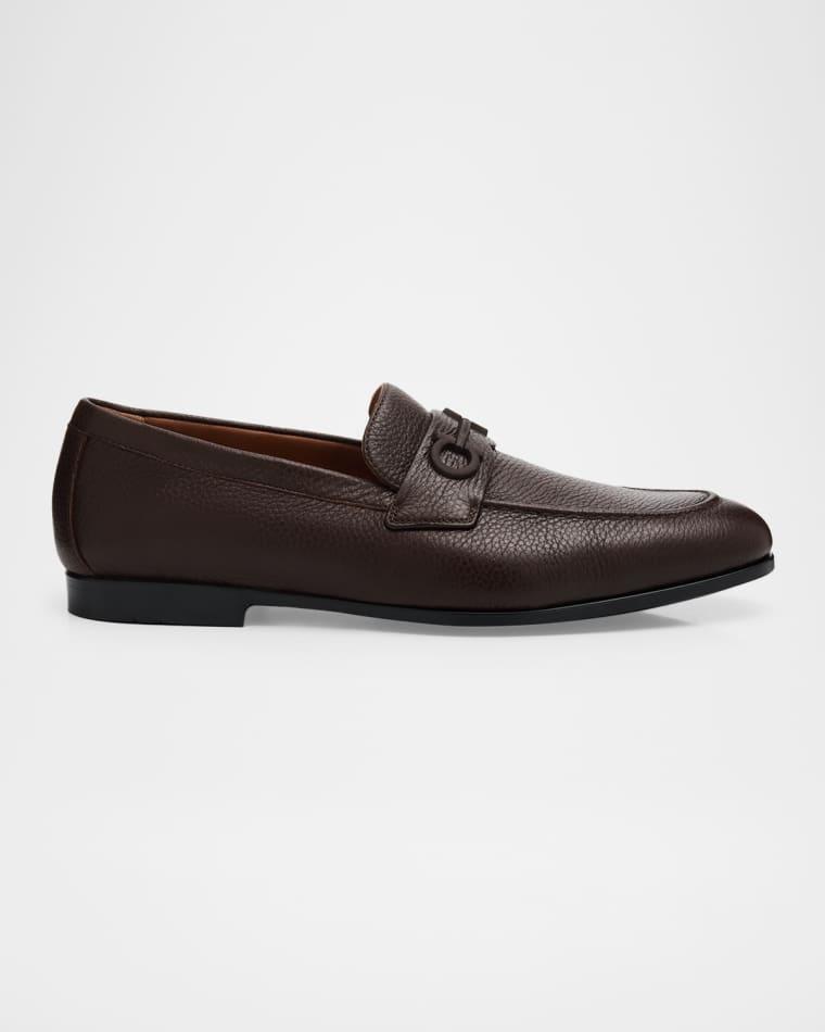 Men's Touch Hammered Leather Rubber-Gancini Loafers by FERRAGAMO