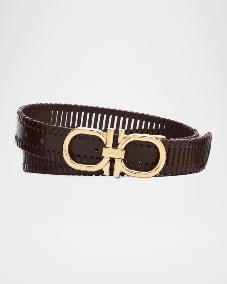 Men's Woven Leather Gancini-Buckle Belt by FERRAGAMO
