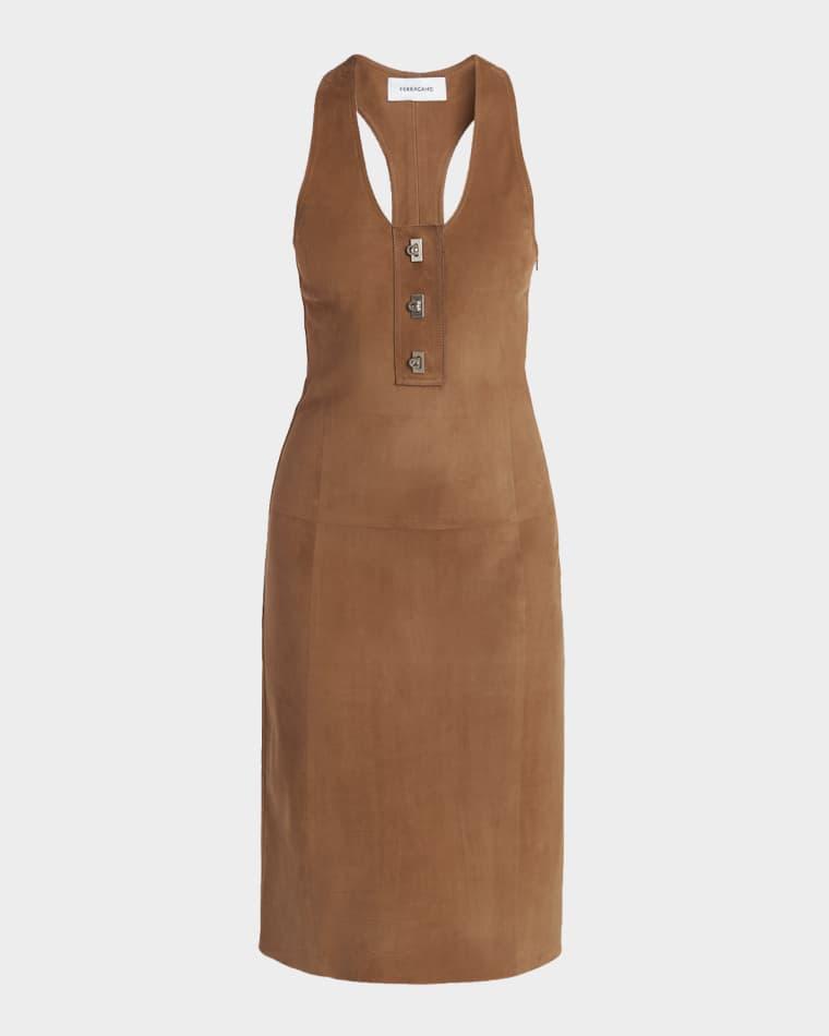 Nubuck Suede Sleeveless Midi Dress by FERRAGAMO