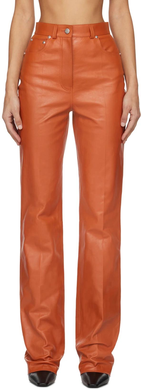 Orange Five-Pocket Leather Pants by FERRAGAMO