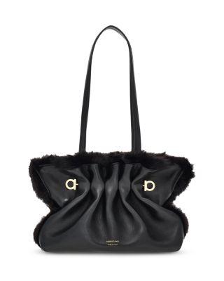 Pierced Leather & Shearling Shoulder Bag by FERRAGAMO