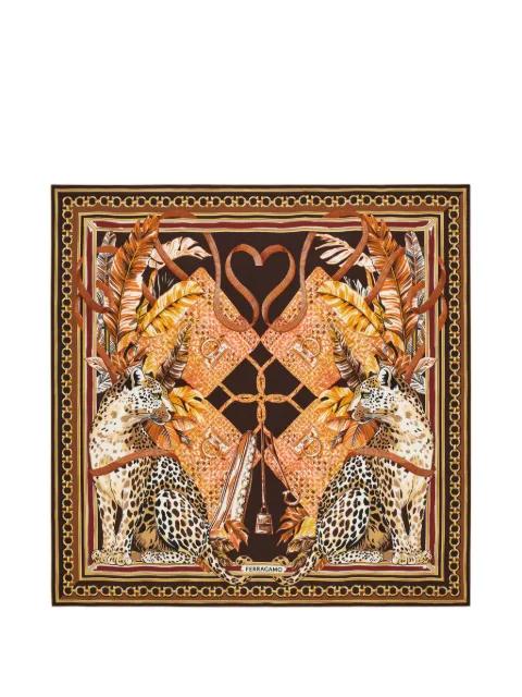 Poised leopards print silk scarf by FERRAGAMO