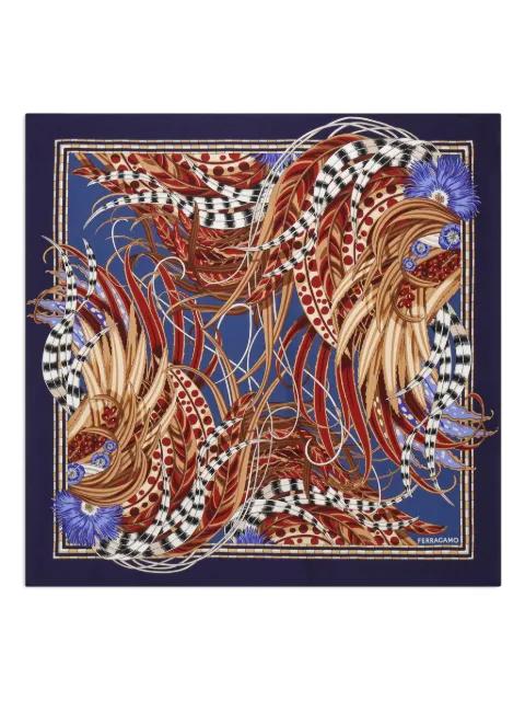 Rooster-print silk scarf by FERRAGAMO