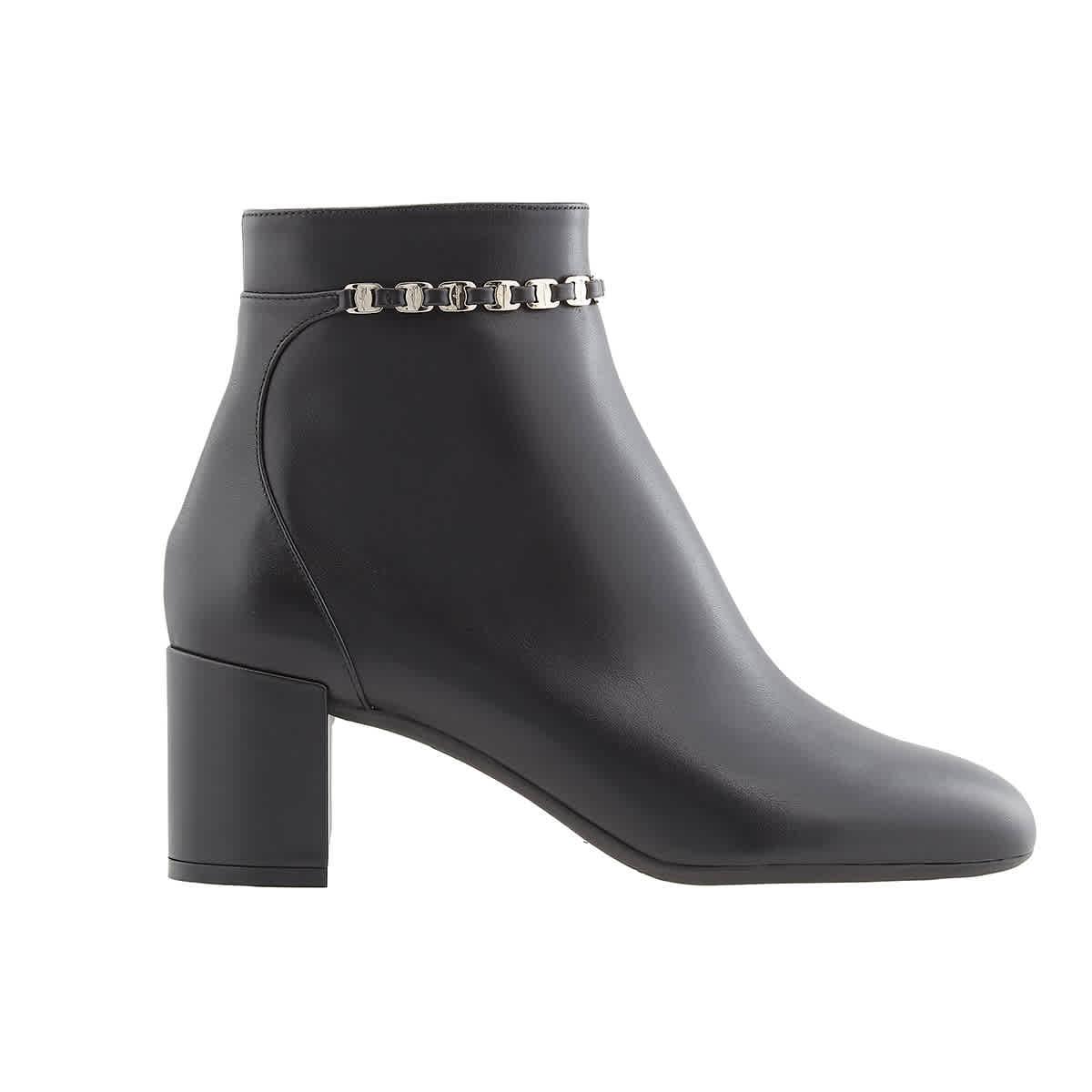 Salvatore Ferragamo Ladies Black Vara Chain Ankle Boots by FERRAGAMO