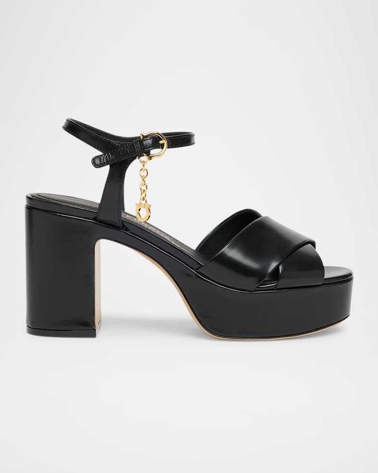 Savia Crisscross Gancini Charm Platform Sandals by FERRAGAMO