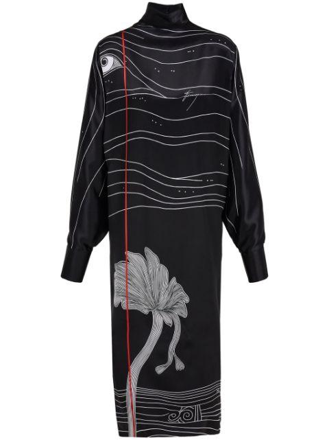 Spirit print satin dress by FERRAGAMO