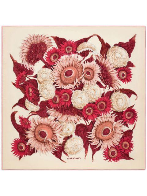 Sunflower print silk scarf by FERRAGAMO