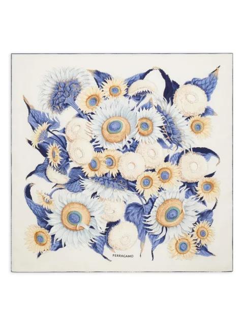 Sunflower-print silk scarf by FERRAGAMO