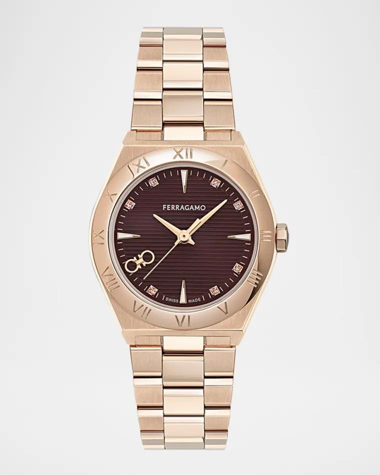 Vega Upper East 28MM IP Rose Gold Diamond Watch by FERRAGAMO