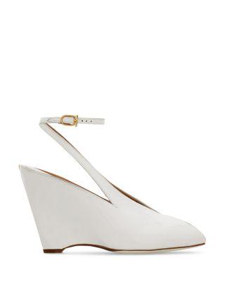 Women's Nero Leather Peep Toe Wedge Pumps by FERRAGAMO