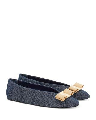 Women's Vanna Denim Bow Ballet Flats by FERRAGAMO