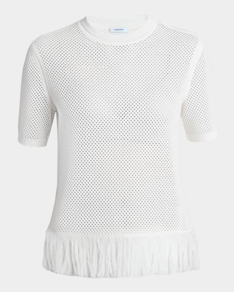 Wool Mesh Knit Short-Sleeve Sweater by FERRAGAMO