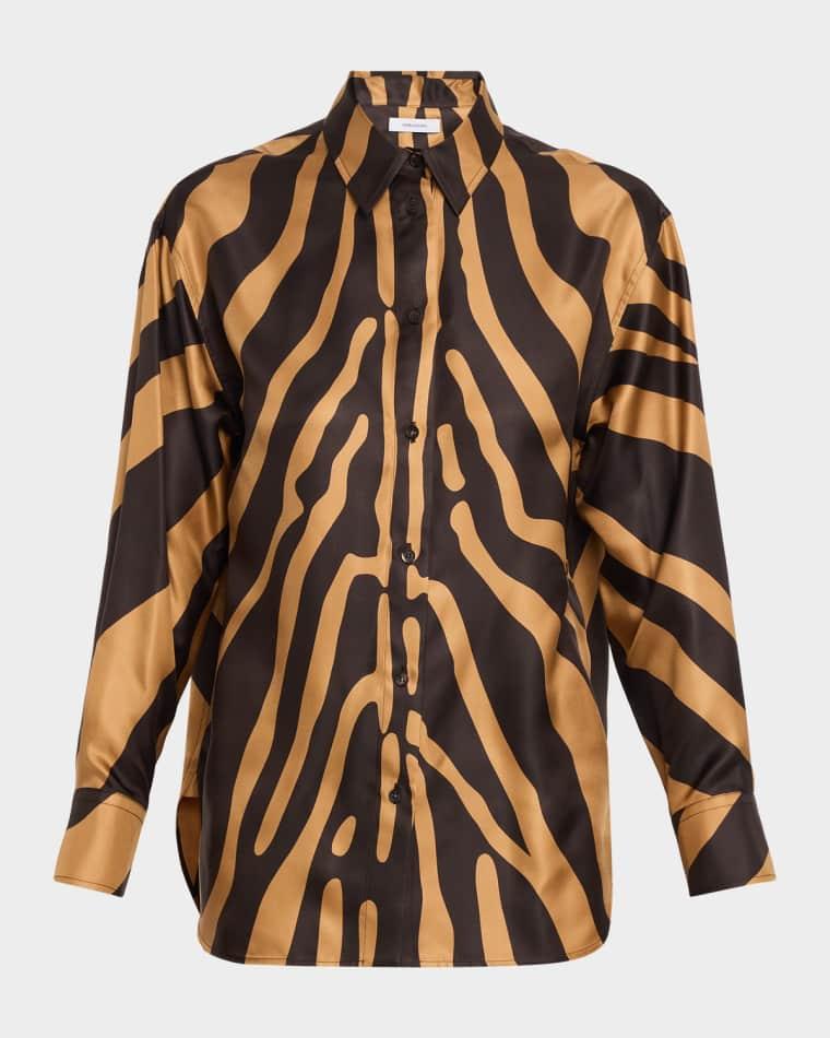Zebra Silk Twill Button-Down Shirt by FERRAGAMO