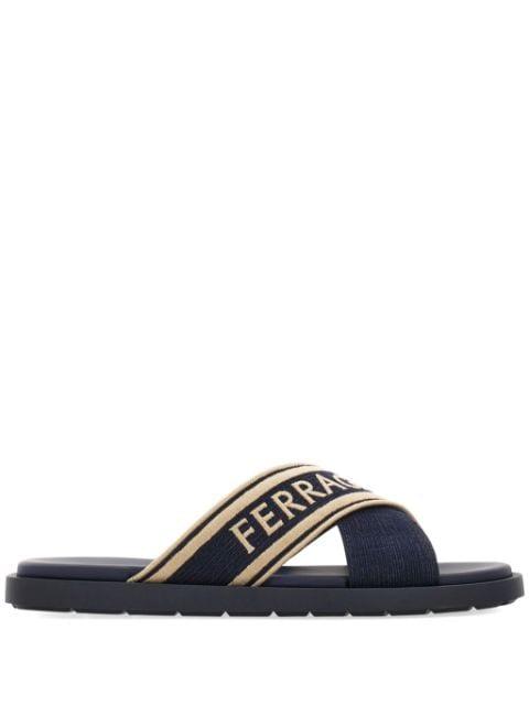 crossover-strap cotton sandals by FERRAGAMO