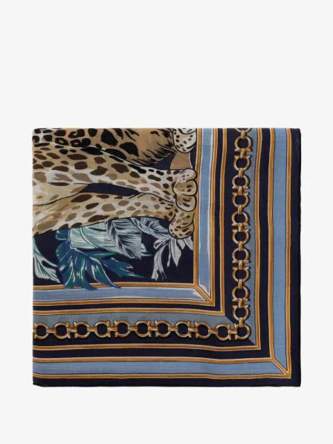 feline-print cashmere shawl by FERRAGAMO