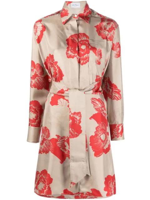 floral print belted shirt dress by FERRAGAMO