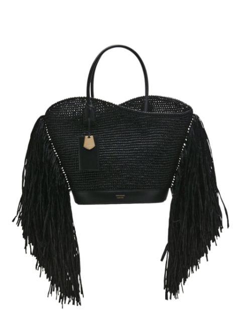fringed raffia tote bag by FERRAGAMO