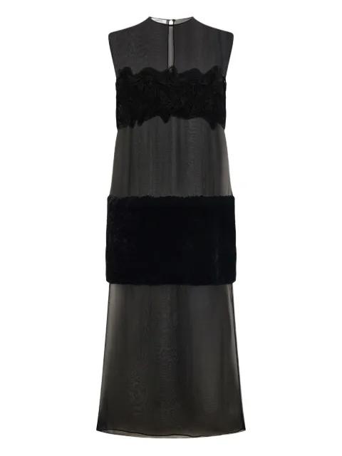 lace-shearling panel midi dress by FERRAGAMO