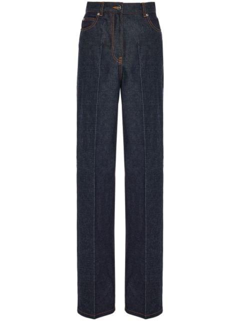 logo-appliqué contrast-stitching wide-leg jeans by FERRAGAMO