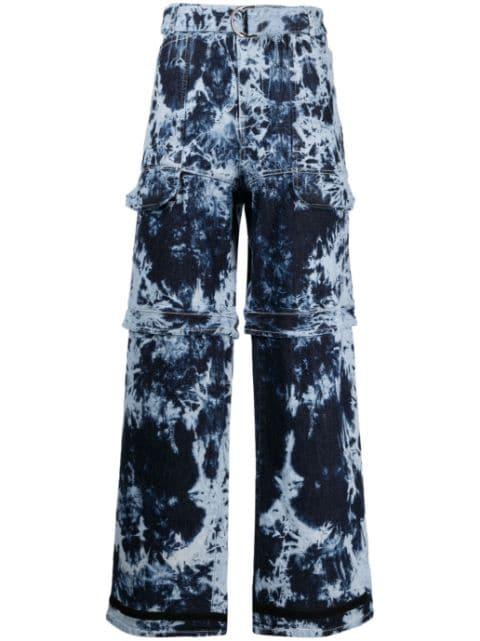 belted-waist tie-dye print jeans by FERRARI